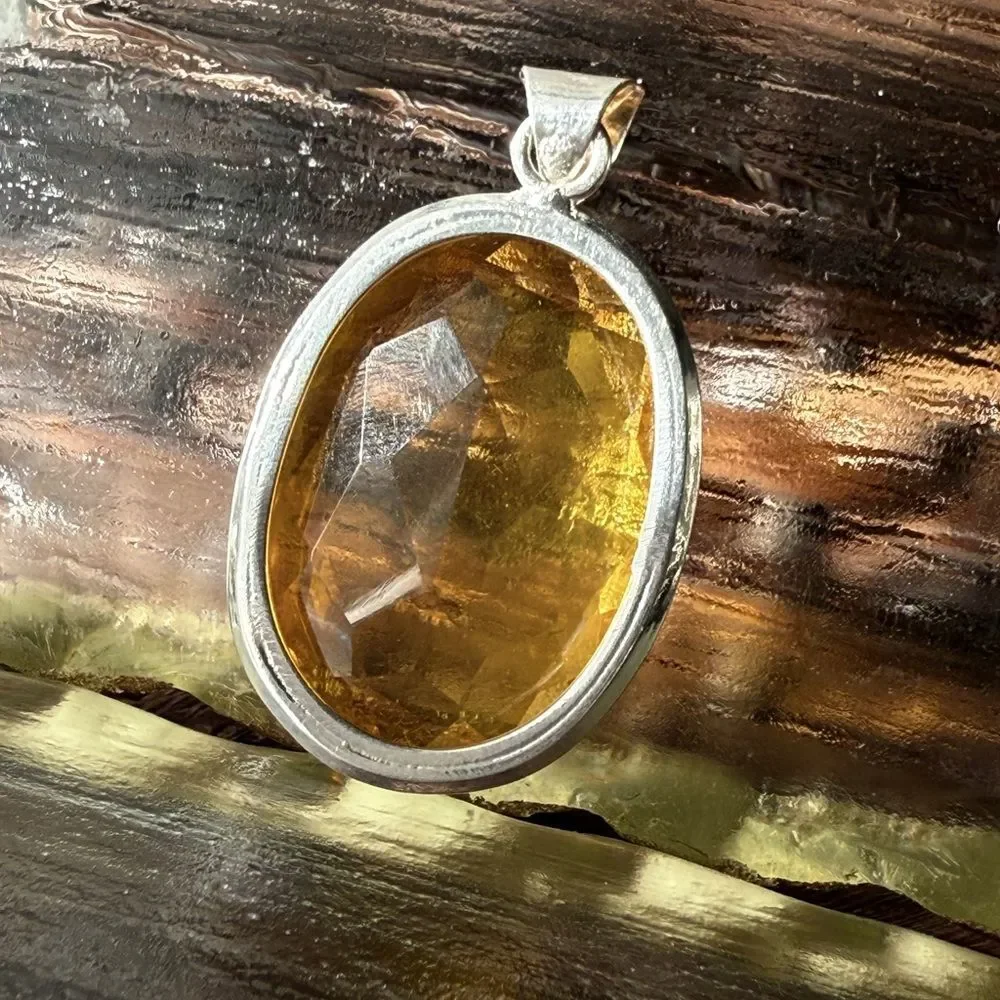 Yellow Glass 925 Silver Pendant